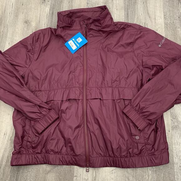 Columbia Nylon Jacket Womens XXL Windbreaker Maroon Plum Lightweight Packable - Picture 1 of 7